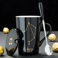 12 Constellations Ceramic Coffee Mug with Spoon Lid Black
